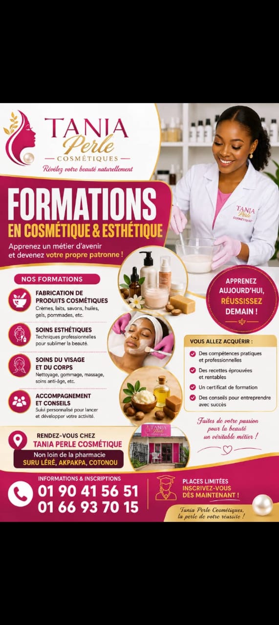 Affiche de formation en cosmétique et esthétique Tania Perle